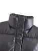 Женские куртки, женский пуховик из искусственной кожи, однотонный стеганый жилет с воротником-стойкой, осень-зима, повседневная стеганая куртка без рукавов, пальто