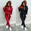 Herbst Frauen Fleece Trainingsanzug 2 Stück Set Pullover Hoodies Hosen Sport Anzug Weibliche Winter Warme Sweatshirt Anzug für Frau 240130