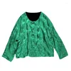Женские куртки в китайском стиле, шелковый бархатный двусторонний носимый топ, модная свободная зеленая жаккардовая куртка, ранняя осень, размер S-XL