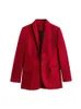 Mujer otoño elegante terciopelo rojo ajustado americanas largas prendas de vestir Chic señora primavera Casual estilo de oficina chaquetas con un botón 240123