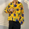 Korean Version Mens Vintage Long Sleeve Dress Shirt Trend Couple Hawaiian Loose Flower Print Blouses Designer Clothes 240126