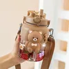 Garrafas de água 1200ml portátil copo de urso kawaii com palha garrafa fofa para caneca de grande capacidade esporte ao ar livre bebendo chaleiras