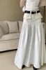 Skirts Women White Long Denim Patchwork For Female Pockets Casual A-Line High Waist Midi Skirt 2024 Summer Autumn SK101