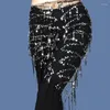 Scen Wear Sparkly Belly Dance Costumes Sequins Tassel Hip Scarf för kvinnor som dansar midjekedjan triangel