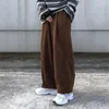 Pantaloni da uomo in velluto a coste stile giapponese retrò gamba larga con elastico in vita tasche profonde larghi dritti lunghi per casual