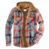 Men Quilted Lined Button Down Plaid Shirt Add Velvet To Keep Warm Jackets With Hood 240119