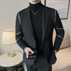 Winter Zipper Decoration Blazer Men Slim Casual Suit Jacket Wedding Business Dress Coat Banquet Singer Stage Clothing 240201