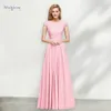 Chiffon Candy Pink Lace Evening Dresses Women Navy Blue Elegant Short Sleeves Formal Wedding Prom Party Gowns Robe De Soirwee 240125