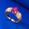 Cluster Rings Springlady Elegant 18K Gold Plated 925 Sterling Silver Oval Ruby High Carbon Diamond Gemstone Ring for Women Fine SMEEXKE