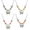 Choker Vintage Color Beads Butterflies Pendant Necklaces For Women Couples Aesthetic Rope Clavicle Chain Necklace Jewelry Dropship