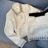 Sıradan Elbiseler Kadın Beyaz Kısa Kısım Yarım Etek Seti 2 Parça Takımlı Rhinestone Top Gemik Profesyonel Lüks Bahar Sonbahar