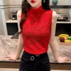 Flower Lace Female Blouses Vest SXL Spring Summer Elastic T Shirt Girl Rose Turtleneck Sleeveles Bottoming Tanks 240130