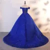 Осеннее платье Vestidos синего цвета Quinceanera с элегантным трианом с открытыми плечами, бальное платье, роскошное вечернее платье, платье для выпускного вечера больших размеров 240125