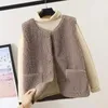 VESTS SPRING Autumn Women Button Waistcoat Lamb Hair Winter Thermal Warm Thick Fleece Vests ärmlösa jacka Damrockar 240125