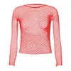 Mannen Sexy Sheer SeeThrough Visnet Paaldansen Tops Exotische Lange Mouw Hoge Stretch Mesh T-shirt Nachtclub Club Prestaties Top 240201