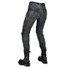 Motorcykelkläder Loong Biker 2024 Jeans Women Style Locomotive Retro Free Female Four Seasons Black Grey Protective Pad Trousers