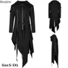 2024 Men's Punk Style Irregular Trench Coats Black Gothic Long Hooded Jackets Halloween Man Cosplay Costume Large Size S-5XL 240122