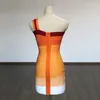 Vestidos casuais laranja gradiente bodycon bandagem mini mulheres sexy elástico um ombro celebridade pista vestido de festa atacado gota