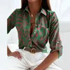 Women Spring Elegant Trown Down Blouse Pintage Printing Slim Slim Office Office Office Fashion Tops Long Sleeve Tops 240223