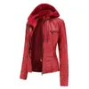 Chaqueta de cuero para mujer talla grande S-7XL abrigos de cuero PU con capucha extraíble 240129