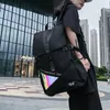 Mochila Nylon Student Schoolbag Reflectante Raya Bolsa de Hombro Color Geométrico Contraste Portátil Impermeable Camping Knapsack
