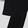 INCERUN Männer Blazer Plissee Patchwork V-ausschnitt Langarm Offenen Stich Casual Unregelmäßige Anzüge Streetwear Dünne Mäntel S5XL 240124