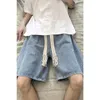 Baggy-Jeansshorts mit weitem Bein für Herren, Sommer, dünn, einfarbig, lässig, locker, einfach, knielang, 5-Punkt-Hose, Kordelzug, gerade Shorts 240202