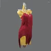 Stage Wear 2024 Professionnel Rouge Latin Dance Competition Vêtements Ballroom Party Robe de gland Pratique Costume de bal Ladie Line Femme