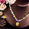 Multicolor Big Yellow Round Drop Cubic Zirconia Stone Women Wedding Party Halsband och örhängen Eleganta brudar smycken Set T0831 240122
