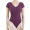 Stage Wear Gymnastique Justaucorps Dancewear Noir Dos Nu À Manches Courtes Coton Danse Ballet Femmes Costume Femme Professionnel Pour Adulte Body