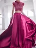 Work Dresses Luxury Sequined Bow Short CropTop Satin Maxi Long Skirt Set Hollow Out Ribbon Rosy Red Flared AnkleLong 2-Piece
