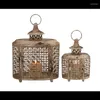 Candle Holders DecMode 2 Holder Beige Metal Decorative Lantern With Intricate Scroll Work Set Of