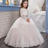 Nowe przybycie Baby Girls Sukienki kwiatowe Dzieci koronkowe długie rękawy puszysty impreza ślubna Komuniacja Komunii Formalne dziewczęta Księżniczka Dress6595842