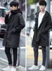 Spring Autumn Long Trench Coat Men Fashion Hooded Windbreaker Black Overcoat Casual Jackets 240124