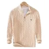 Alta qualidade mesma marca masculina outono inverno cabo 100% algodão malha suéteres zíper mock neck pullovers pull homme 8509 240125