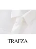 Trafza Autumn Womens Elegant Solid Solid White Blouse Long Sleeve Town Down Down Collar Bow Tie Pocket Roose Simple Causal Tops 240130