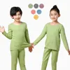 Lindo conjunto de ropa interior térmica de invierno para niños y niñas de 2 a 3 4 5 6 7 8 9 10 11 12 13 14 años Pijamas de seda de algodón verde para niños 240130