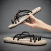 Slippers Roman Geweven Touw Slippers Heren Zomer Mode Retro Lichtgewicht Platte Bodem Outdoor Straat Casual Schoenen