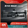 드론 K10 최대 HD 드론 3 카메라 하이 홀드 모드 RC Wi -Fi Aerial Photography 트윈 로터 자동 장애물 회피 장난감 헬리콥터 YQ240211