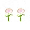 Sweet Cute Pink Dropping Oil Earrings Drop Pendant Enamel Leaves Flower Fresh Countryside Style Earrings for Women