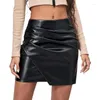 Rokken kunstleer sexy ruches minirok kantoor dame streetwear hoge taille zwart bruin bodycon a-lijn dames