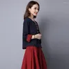 Vêtements ethniques Style chinois Femmes Blouses 2024 Coton Lin Chemises Dames Tops Casual Vintage Manches Longues Tang Costume 12202