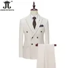 Blazer Pants High End Marka Solid Kolor Formal Casual Business Office podwójnie piersi garnitur dwa-PC Set Groom Wedding Dress Party 240122