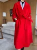 Double-Sided Cashmere Coat For Women In Autumn And Winter High-End Lapel Belt Loose And Long Knee Length Wool Woolen 240201