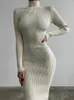 Knitted Turtleneck Dress Women Autumn Winter Long Sleeve Bodycon Midi Dresses Female Elegant Fashion Solid Color Skinny Dress 240124