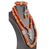 Halsband örhängen set 2rows orange korall armband nigerianska dubai bröllop afrikanska brudpärlor smycken för kvinnor