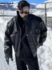 Mauroicardi 가을 겨울 방수 방수 바람 방화 오버 크기 두꺼운 따뜻한 검은 모범 가죽 재킷 남자 zip up 캐주얼 쿨 패션 240202