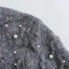Taop Za Early Spring Product Womens Fashion and Casual Versatile Artificial Pearl Decoration Knitted Pullover Sweater 240130