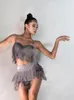 Stage Wear Suit Female Sling Tops Salsa Costumes Latin Dance Skirt Professional Rumba Practice Clothing Samba Training Tassel