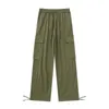 Men's Pants Secure Pocket Men Work Trousers Retro Style Cargo With Elastic Waist Wide Leg Multi Pockets For Comfortable